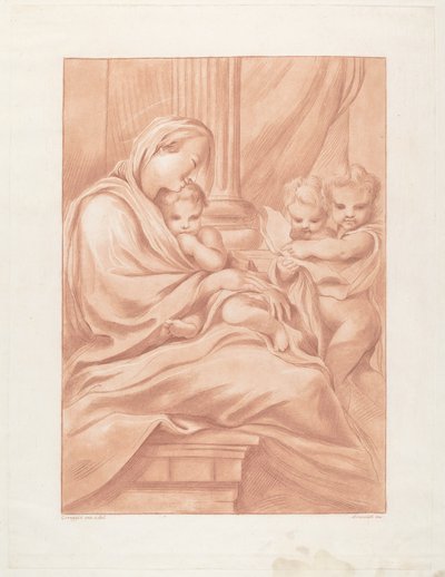 Virgem e Menino com dois anjos de Andrea Scacciati after Correggio