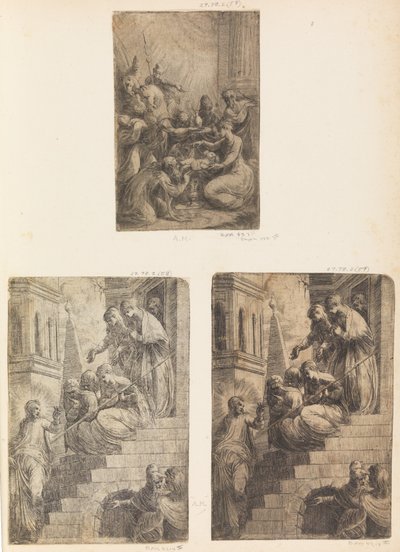 Adoração dos Magos, Cristo e as Mulheres na Escadaria, c. 1541-44. de Andrea Schiavone