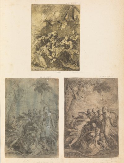 Adoração dos Pastores, Moisés Resgatado do Nilo, c. 1540-44. de Andrea Schiavone