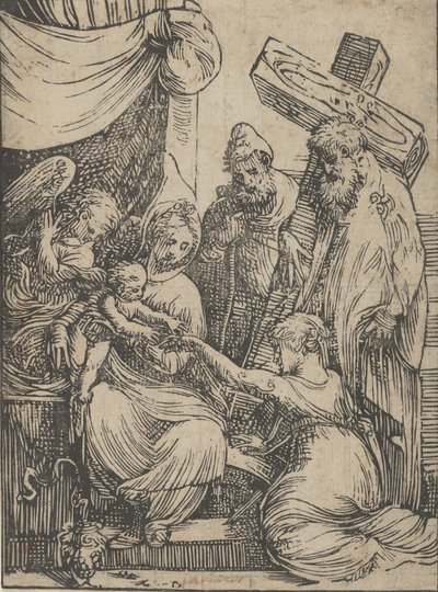 O casamento de Santa Catarina, 1550-60. de Andrea Schiavone