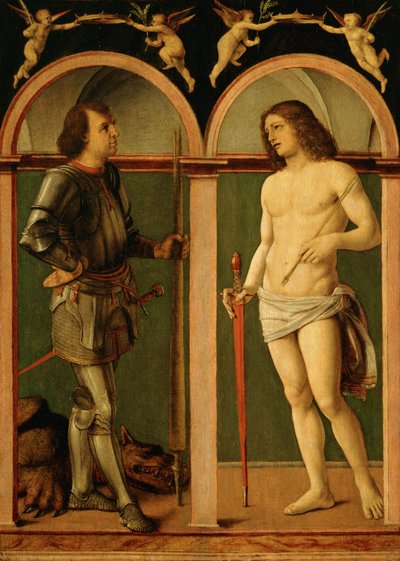 São Jorge e São Sebastião (óleo sobre painel de madeira) de Andrea Solario