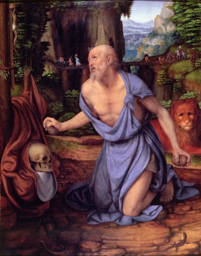 St. Jerome in the Wilderness, c.1510-15 (óleo sobre painel) de Andrea Solario