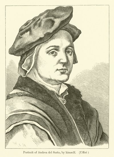 Auto-retrato da pintora italiana Andrea del Sarto (gravura) de Andrea del (after) Sarto
