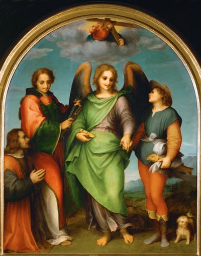 Arcanjo Rafael e Tobias, São Lourenço e o doador, Leonardo di Lorenzo Morelli (pintura sobre madeira) de Andrea del Sarto