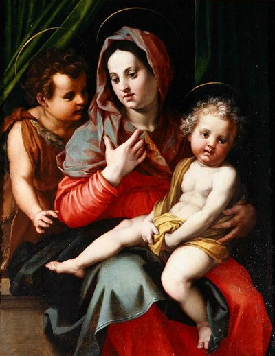 Madonna and Child with St. John (óleo no painel) de Andrea del Sarto
