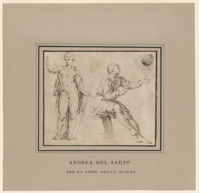Esboços de uma figura nua em pose clássica e uma figura sentada de Andrea del Sarto