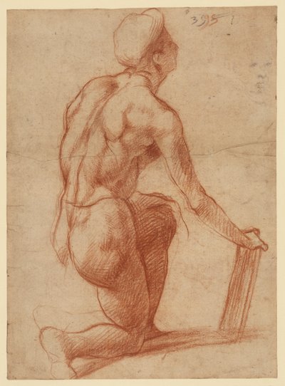 Estudo de uma figura ajoelhada com esboço de um rosto (recto); estudo de figura e rosto (verso) de Andrea del Sarto