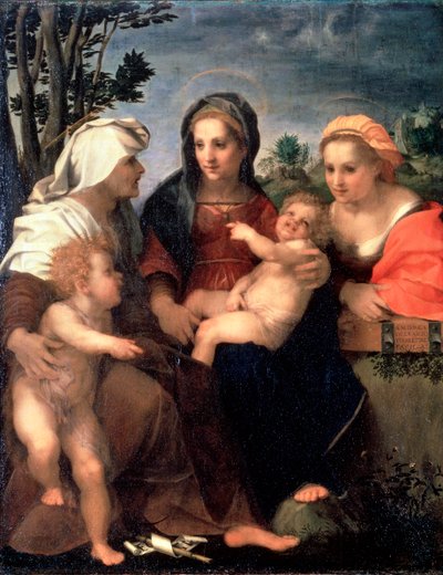 Virgem e Criança com os Santos Catarina, Elisabeth e João Batista, 1510s. de Andrea del Sarto