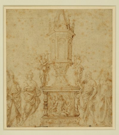 Escola de Verrocchio. Relicário entre um santo ... de Andrea del Verrocchio