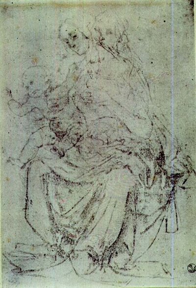 Estudo de uma Madonna e de uma Criança (giz sobre papel) de Andrea del Verrocchio