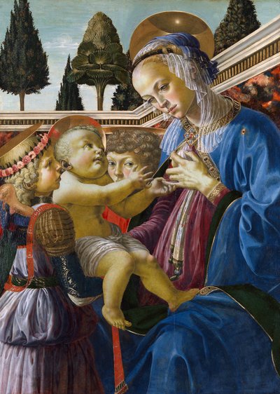"Madonna and Child with Two Angels" Pintura de Andrea del Verrocchio (1437-1488) 1467-1469 London National Gallery de Andrea del Verrocchio