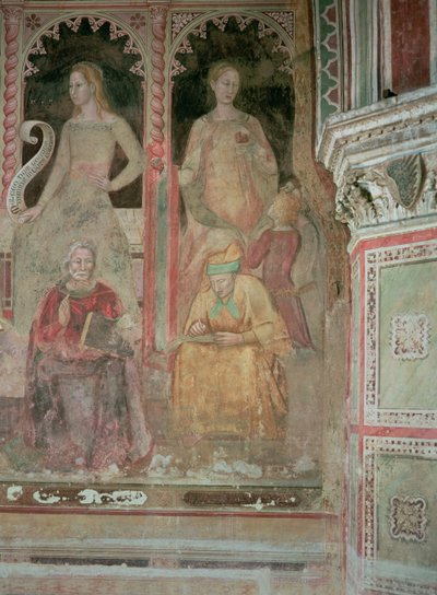 A Igreja Militante e Triunfante, na Capela Espanhola, detalhe da Retórica, Cícero, Gramática e Aelius Donatus de Andrea di Bonaiuto (fl.1343 77)