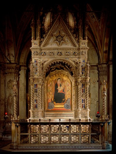 Virgem e Criança. Pintura em madeira de Andrea di Cione Orcagna