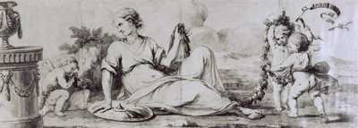 Figura feminina com putti, composição alegórica, ca. 1754, desenho de Andrea Appiani (1754-1817) para cómoda -bureau de Giuseppe Maggiolini, Itália de Andrea the Elder Appiani