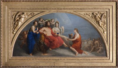 O Olimpo (Júpiter, coroado com mirto pelas Horas, oferece um globo a Ganímedes para ser servido com néctar) de Andrea the Elder Appiani