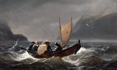 Artistas em tempo tempestuoso em Sognefjorden de Andreas Achenbach