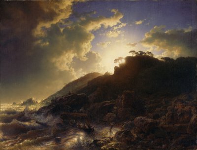 Francês: Coucher de soleil après une tempête sur la côte de la Sicile Pôr do sol após uma tempestade na costa da Sicília de Andreas Achenbach
