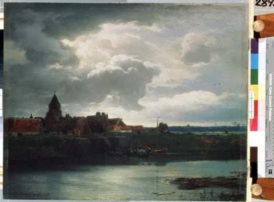 "Paisagem com um rio" (Paysage de village sur une riviere) Pintura de Andreas Achenbach (1815-1910) 1866 São Petersburgo, Museu Hermitage de Andreas Achenbach