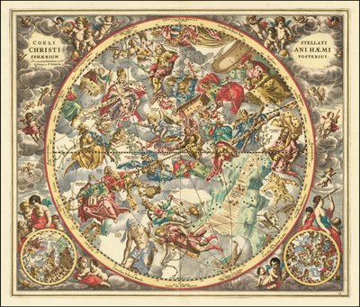 Carta celeste de 1660 que representa as constelações de acordo com o simbolismo cristão de Andreas Cellarius