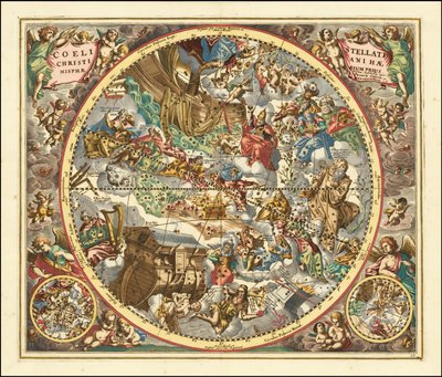 Mapa celeste de 1660 das constelações segundo o simbolismo cristão de Andreas Cellarius
