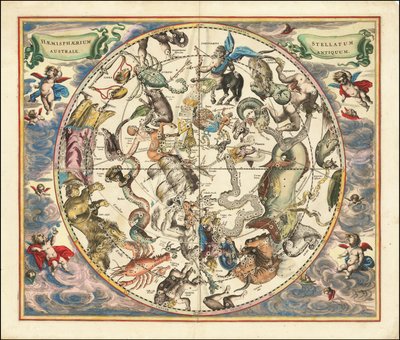 Mapa celeste de 1660 das constelações do hemisfério sul de Andreas Cellarius
