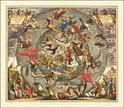 Carta celeste de 1708 - Haemisphaerii Borealis Coeli et Terrae Sphaeri Cascenographia de Andreas Cellarius