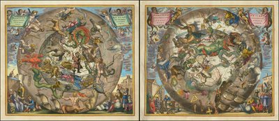 Hemisphaerii Borealis Coeli et Terrae Sphaerica Scenographia - Haemisphaerium Scenographicum Australe Coeli Stellati et Terrae de Andreas Cellarius