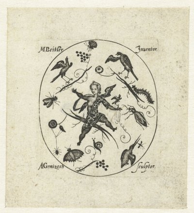 Oval com putto rodeado de pássaros, borboletas e insectos
Grotescos modernos sob a forma de ornamentos pretos (título da série) de Andreas Gentzsch