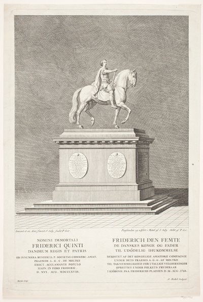 A estátua equestre de Frederik V na Praça do Castelo de Amalienborg de Andreas Heckel