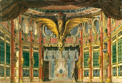 Cenografia para a ópera O cavalo de bronze de D. Auber, 1837 de Andreas Leonhard Roller