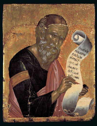 São João, o Teólogo, Escrevendo suas Revelações em um Pergaminho Aberto (tempera de ovo no painel) de Andreas Rico