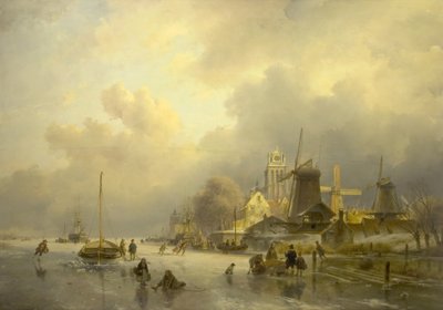 Uma visão de Dortrecht, a serraria, 1843 de Andreas Schelfhout