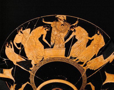 Aos pés da deusa Atena, dois guerreiros gregos tiram à sorte as armas e a armadura de Aquiles, que foi morto ... de Andreas Schelfhout
