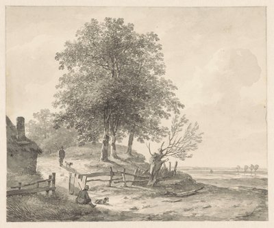 Paisagem com uma casa de campo numa colina de Andreas Schelfhout