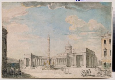 La cathedrale Notre Dame de Kazan (Notre-Dame-de-Kazan) a Saint Petersbourg (A Catedral de Kazan em São Petersburgo) - Oeuvre de Andrei Nikiforovich Voronikhin (Voronikhine) (1759-1814), crayon et aquarelle sur papier, vers 1800, art russe 18-19th siecle,  de Andrei Nikiforovich Voronikhin