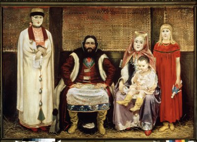 A família do comerciante no século XVII. Pintura de Andrei Petrovich Ryabushkin (Riabutchkin) (1861-1904), óleo sobre tela de Andrei Petrovich Ryabushkin
