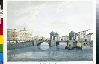 Vista da Ponte Simeon em São Petersburgo. (A ponte Simeon em São Petersburgo). Litografia e aguarela de Andrei Yefimovich Martynov (1768-1826) de Andrei Yefimovich Martynov