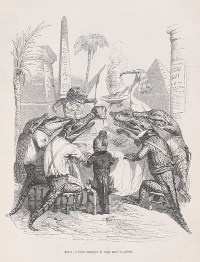 Amigos, o sábio coloca sua glória em comer bem de Cenas do Privado ..., ca. 1837-47. de Andrew Best Leloir