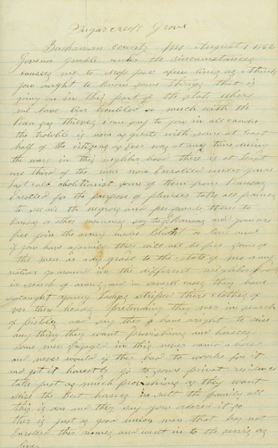 Carta assinada por Andrew Brownlow, condado de Buchanan, Mo., ao Governador Gamble [Hamilton R. Gamble], 1 de agosto de 1862 de Andrew Brownlow