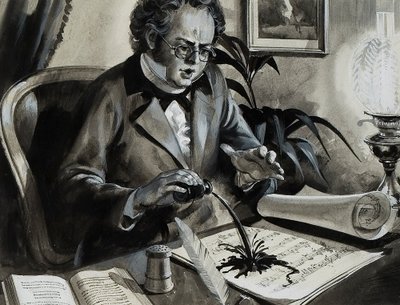 Retrato de Franz Schubert (guache sobre papel) de Andrew Howat