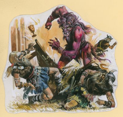 Cena de Beowulf (guache sobre papel) de Andrew Howat