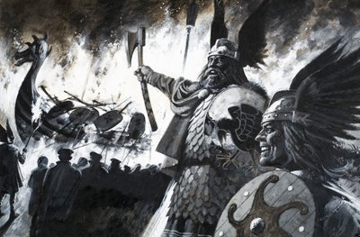 Cena viking não identificada com um navio em chamas de Andrew Howat
