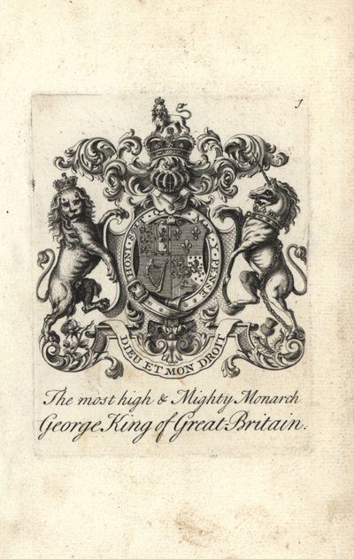Brasão e brasão do mais alto e poderoso monarca Rei George I da Grã-Bretanha de Andrew Johnston