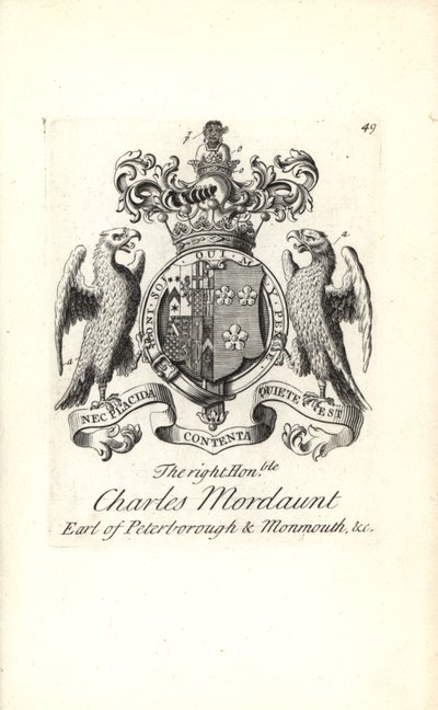 Brasão e brasão do honorável Charles Mordaunt, 3º Conde de Peterborough e 1º Conde de Monmouth de Andrew Johnston