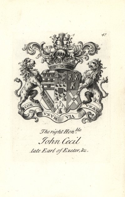 Brasão e brasão do honorável John Cecil, 6º Conde de Exeter de Andrew Johnston
