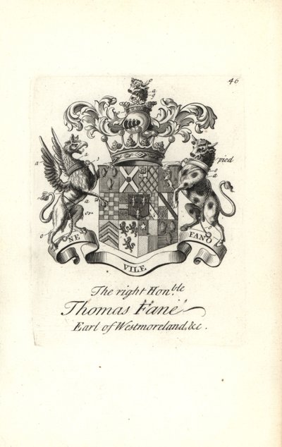 Brasão e brasão do honorável Thomas Fane, 8º Conde de Westmoreland de Andrew Johnston