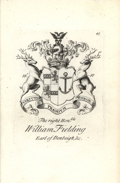 Brasão e brasão do honorável William Fielding, 5º Conde de Denbeigh de Andrew Johnston