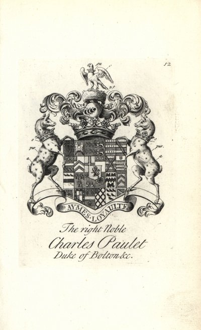 Brasão e brasão do nobre direito Charles Powlett, 3º Duque de Bolton de Andrew Johnston