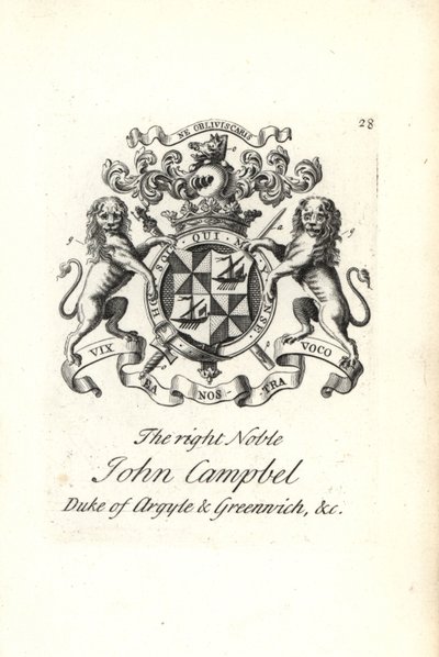 Brasão e brasão do nobre John Campbell, 2º Duque de Argyll e Greenwich, de Andrew Johnston