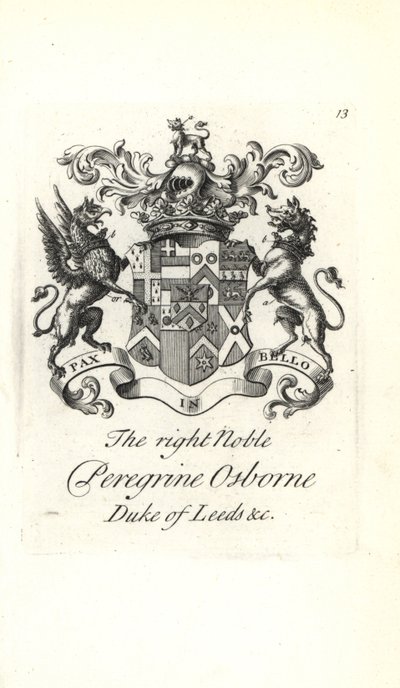 Brasão e brasão do nobre Peregrino Osborne, 2º Duque de Leeds de Andrew Johnston